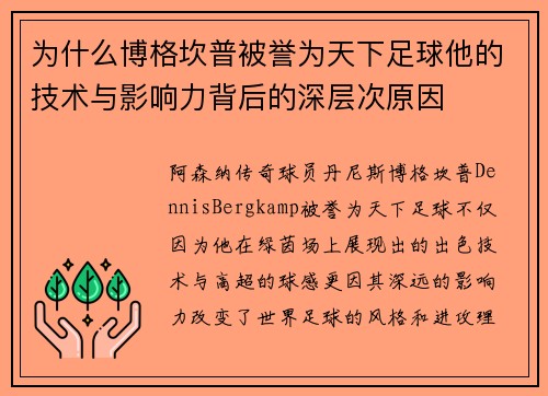 为什么博格坎普被誉为天下足球他的技术与影响力背后的深层次原因