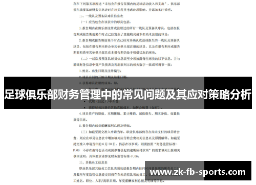 足球俱乐部财务管理中的常见问题及其应对策略分析